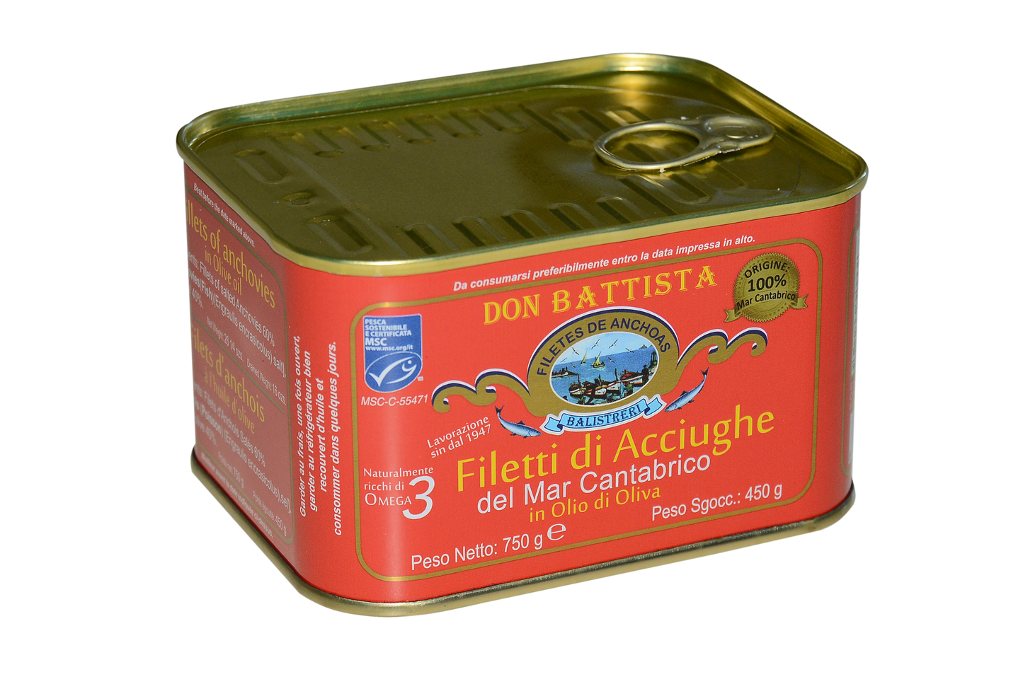 Don Battista Brand Premium Italian Anchovy Fillets in Olive Oil (750 g Tin)