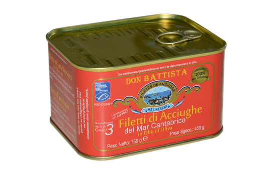 Don Battista Brand Premium Italian Anchovy Fillets in Olive Oil (750 g Tin)
